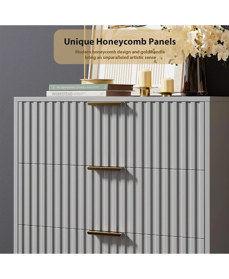 gaomon 5 Drawer Dresser for Bedroom, Fluted Tall Dresser with Large Drawers and Sturdy Gold Legs Support, Dressers & Chests of Drawers for Bedroom