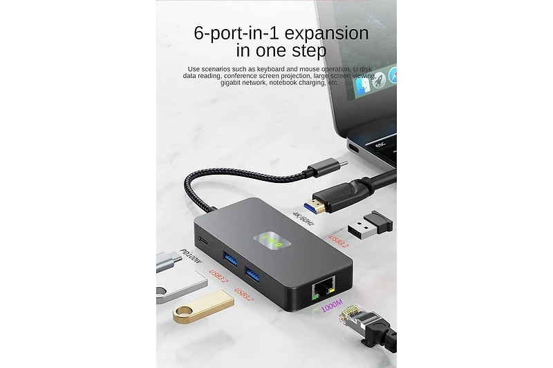 Risokeys Usb-c Hub Docking Station, 6-in-1, Usb 3.2 Gen2 10Gbps, 4K60HZ Hdmi,Applicable to Computers, laptops, and Tablets