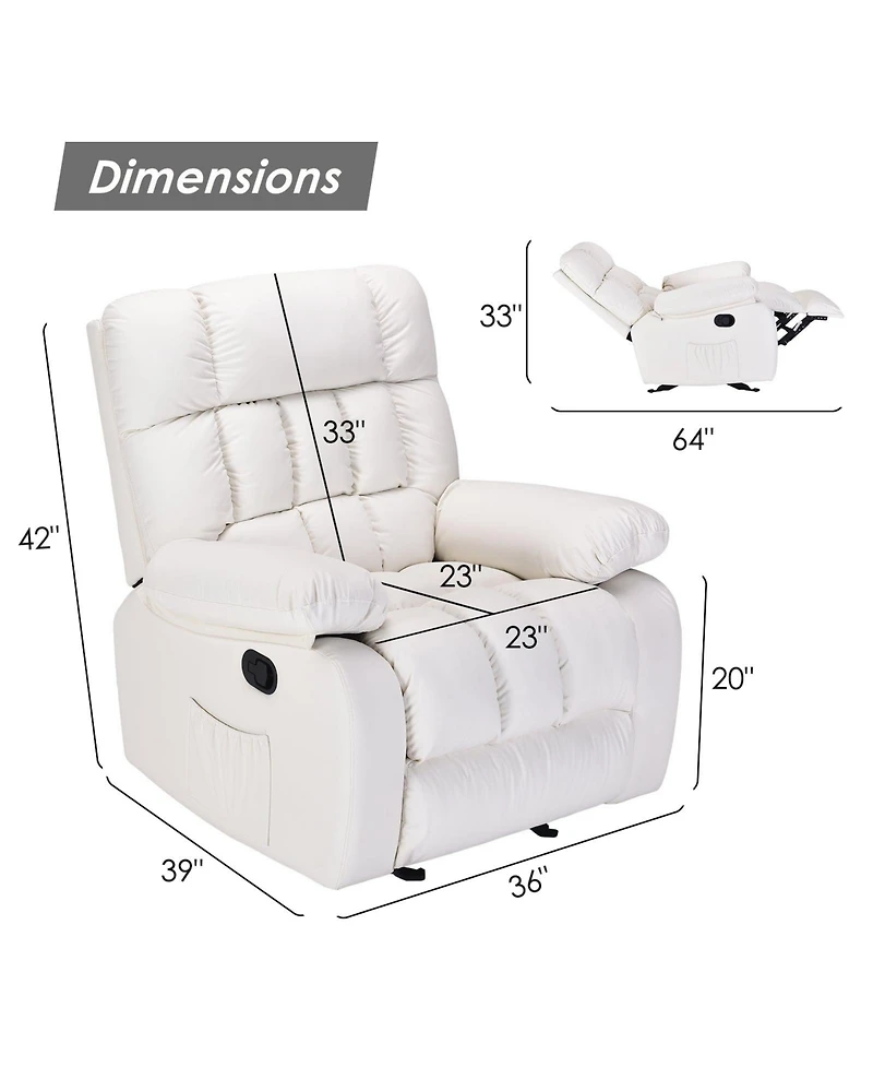 Clihome Upholstered Rocker Recliner Chair with Side Pocket,Ergonomic 110°-160°Adjustable Reclining Chairs for Adults