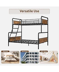 gaomon Metal Bunk Bed Twin Over Full Size with Angled Ladder, High Guardrail, Heavy Duty Bunk Bed Frame with Metal Slats, Smooth Rounded Edges