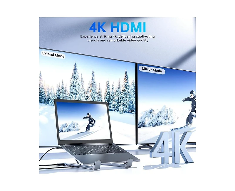 Risokeys 8-in-1 Usb C Laptop Docking Station Stand with 4K Hdmi, Ergonomic Height Adjustable Hub for Home Office & Travel