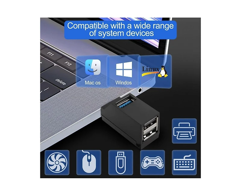 Risokeys 3 Ports Usb 3.0 Hub 90 Degree Splitter, Hi-Speed 5Gbps Data Transfer Usb Expander