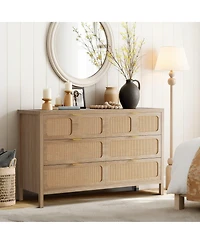 Gaomon 6 Drawers Dresser,Rattan Dresser with Metal Handles and Wood Legs