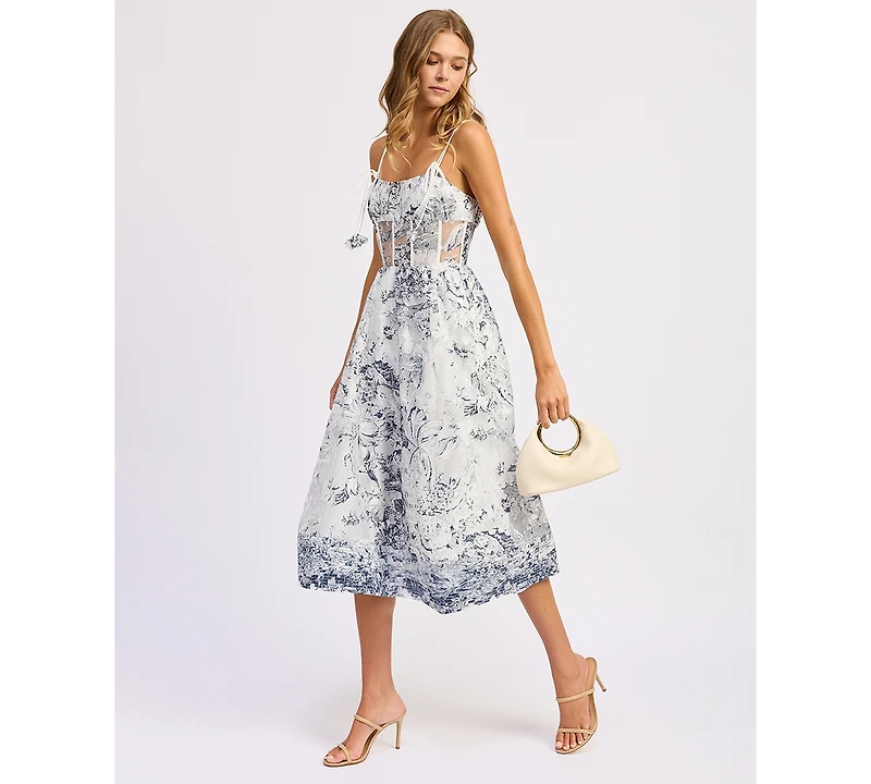 En Saison Women's Cyrus Square Neck Midi Sleeveless Dress