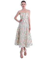 Marchesa Notte Women's Midi Strapless 3D Floral Embroidery Dress