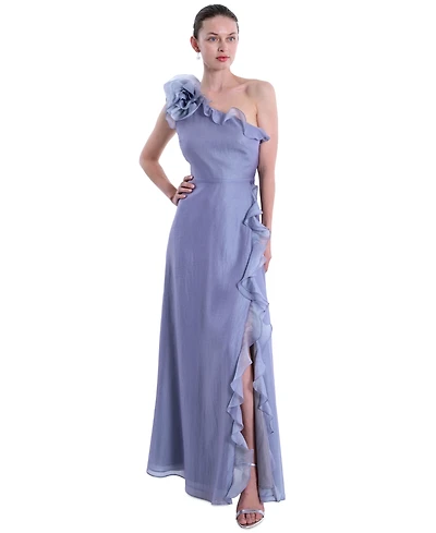 Marchesa Notte Women's One-Shoulder Side Slit Gown