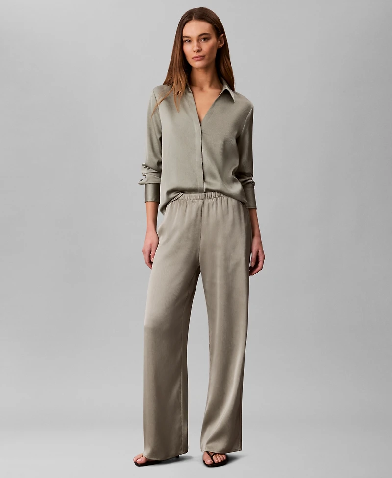 Calvin Klein Women's Hammered Fitted Collared Shirt