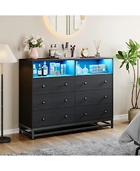gaomon Dresser for Bedroom,Wide Wood Dresser with 6 Drawers,Storage Chest of Drawers with Plug-in Charging Hub&,Sturdy Steel Frame,55 Inch Tv Stand