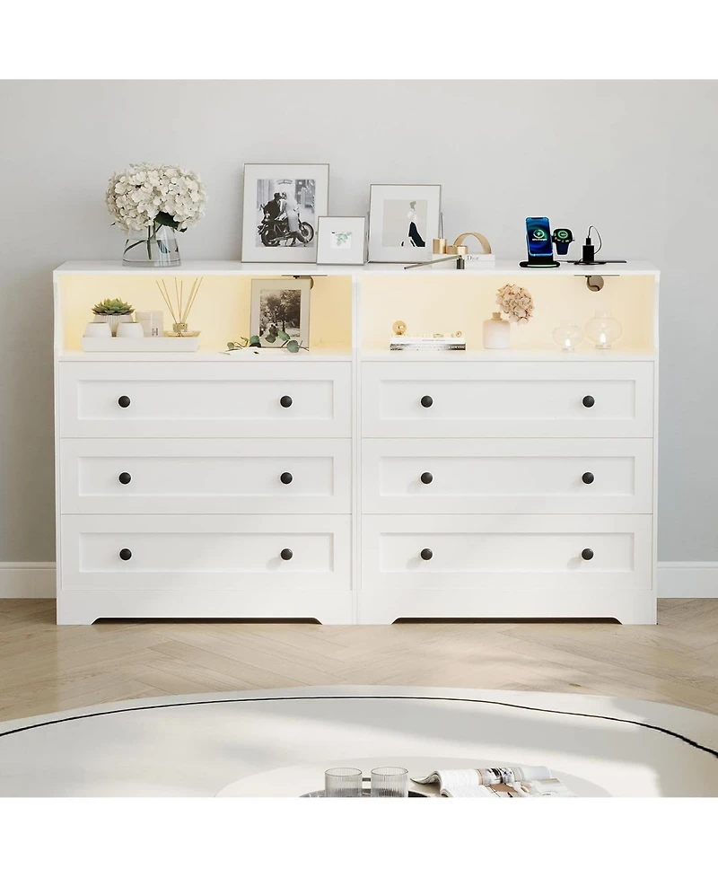 gaomon Small Dresser for Bedroom Closet Bedside with 3 Drawers, Wooden Dressers with Charging Station , Wood Chest of Drawers for Living Room