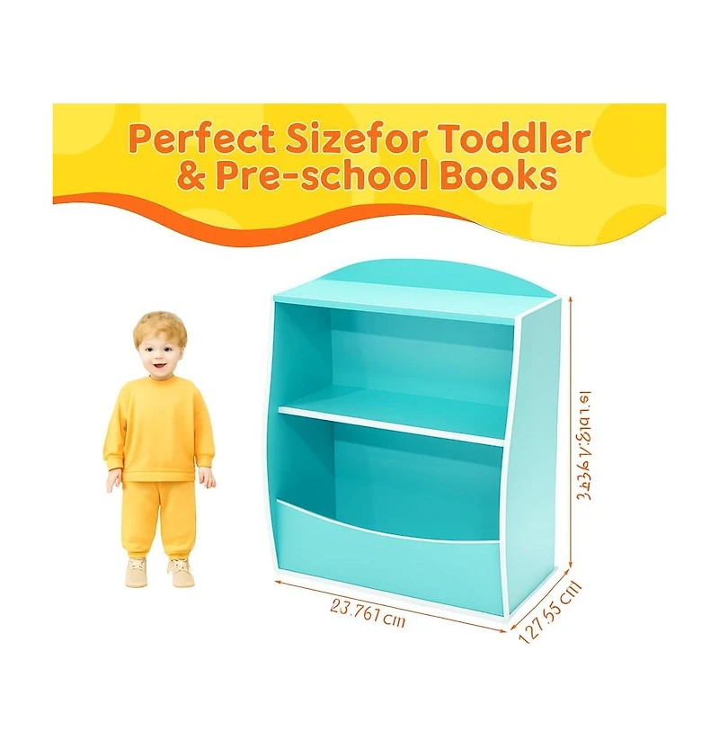 gaomon 2 Tier Toy Storage Organizer for Kids,Wood Kids Bookshelf and Organizer,Book Display Shelf Rooms Playroom