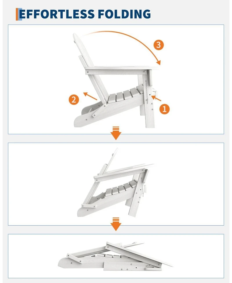 gaomon Folding Adirondack Chair, Hdpe Outdoor All-Weather Fire Pit Chairs, Outdoor Wooden Lounge Chair