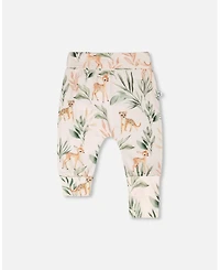 Deux par Baby Girls Cotton Jersey Evolutive Pants Peach Deer Print