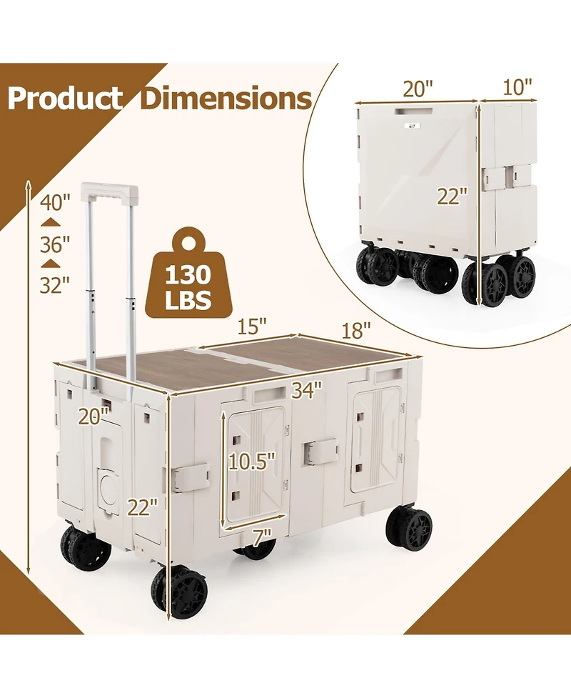 Mecale Large Foldable Utility Cart with 2-Tier Storage Crates and Telescoping Handle