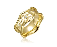 Genevive Elegant 14K Gold Plated Clear Cubic Zirconia Unique Wavy Ring
