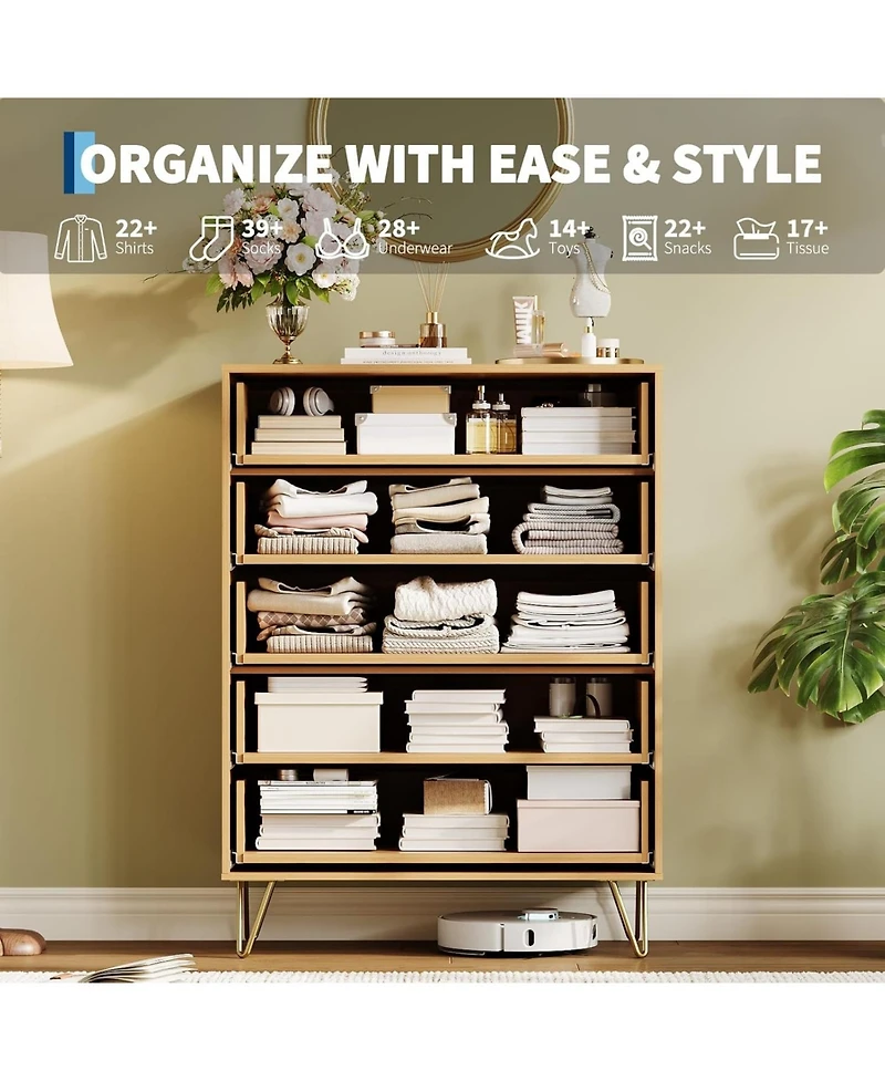 gaomon Fluted Dresser for Bedroom with 5 Drawers,32" Wide Modern Chest of Wooden Bedroom Chest