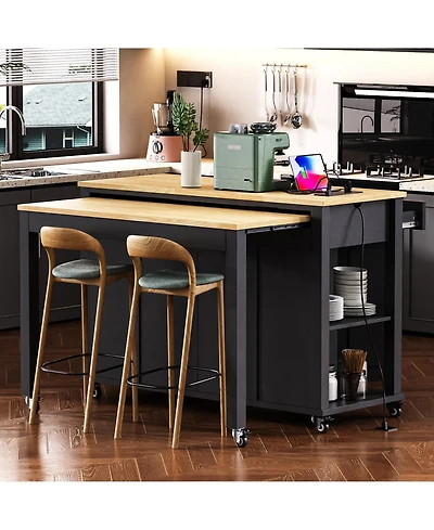 Clihome Kitchen Island with Extendable Table, 47.2"×19.7" Mobile Kitchen Island Cart