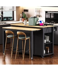 Clihome Kitchen Island with Extendable Table, 47.2"×19.7" Mobile Kitchen Island Cart