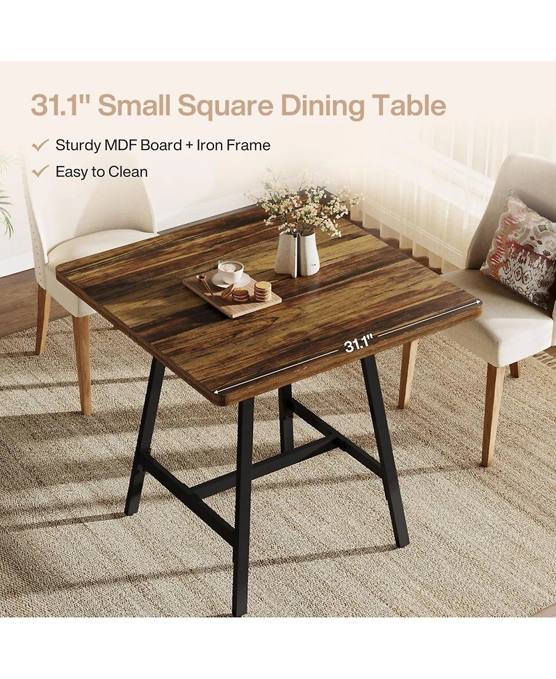 Tribesigns Square Dining Table for 2-4 People, 31.1” Industrial Kitchen Table for Small Spaces, Apartment, Dining Room, Living Room