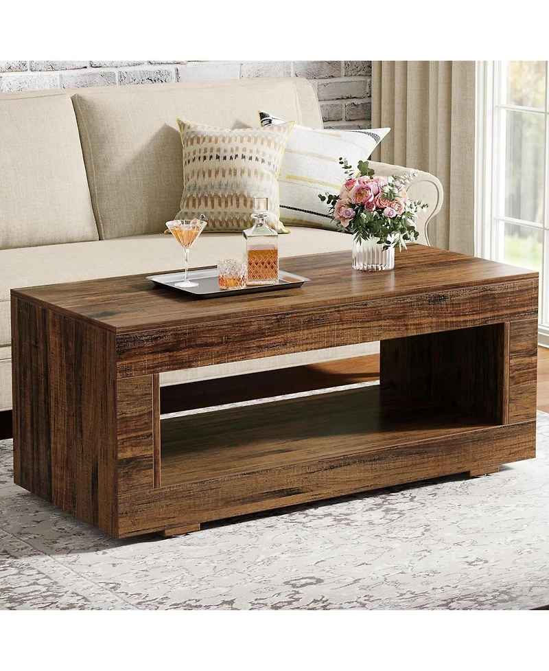 Tribesigns 43.3" Wood Coffee Table for Living Room,2-Tier Farmhouse Rectangular Center Table Cocktail Living Room Table