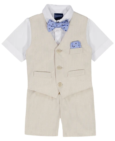 Nautica Baby Boys' V-Neck Vest, Shirt and Shorts, 3-Piece Set