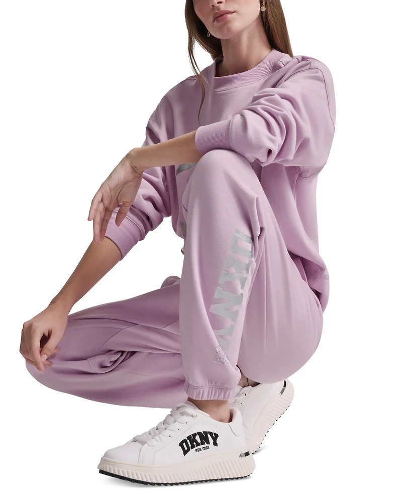 Dkny Sport Women's 1989 Rhinestone Logo High-Rise Relaxed Joggers