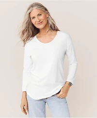 Lands' End Plus 3/4 Sleeve Lightweight Jersey Shirttail Tee