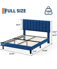 gaomon Platform Bed Frame with Adjustable Velvet Headboard, Vertical Channel Tufted Upholstered Design