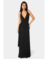 Bebe Women's Wrap Front Plunge Neck Maxi Dress