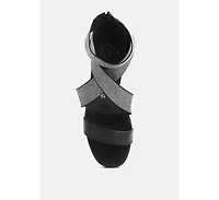 huskies metallic faux leather block heel sandals