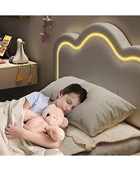 Gaomon Queen Size Floating Bed Frame with Led Lights, Velvet Upholstered Platform, Storage Headboard, No Box Spring Needed