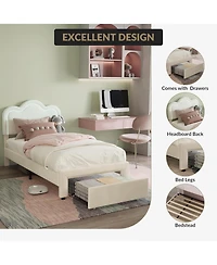 Gaomon Queen Floating Bed Frame with Led Lights, Velvet Upholstered Platform, Storage Headboard, No Box Spring Needed