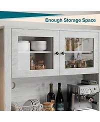 gaomon Kitchen Pantry Cabinet with Microwave Shelf,Freestanding Storage Cabinet with Glass Door, Adjustable Shelves and Drawer