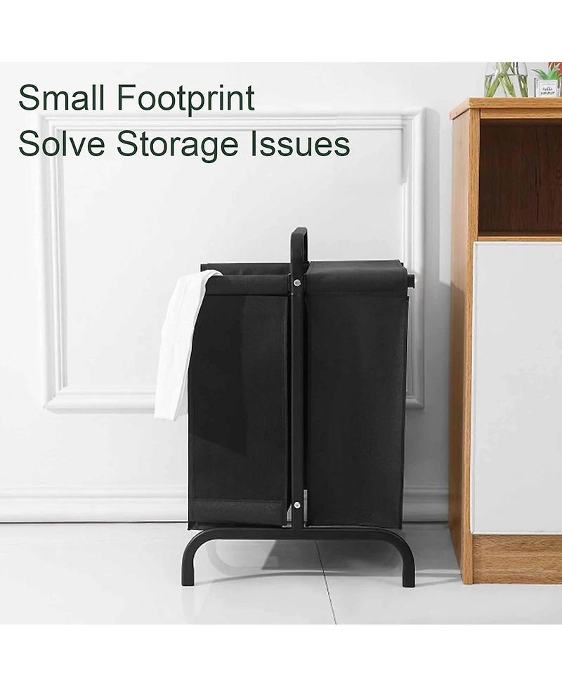 Rainsken 2-Tier Laundry Hamper, 110L Capacity Oxford Clothes Basket with Lid, 2 Removable Bags and Sorting Cards for Bedroom