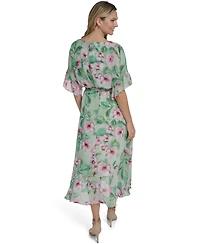 Jessica Howard Petite Jewel Neck Ruffle Sleeve Dress