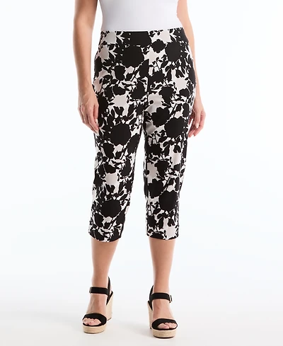 Rafaella Plus Floral Riveted Vent Printed Capri Pants