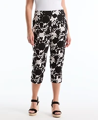 Rafaella Plus Floral Riveted Vent Printed Capri Pants
