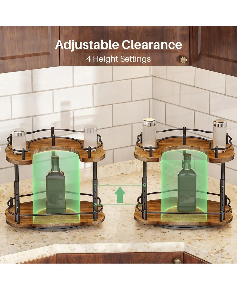 Yigii Adjustable Spice Rack for Cabinet,Sturdy Wood & Metal