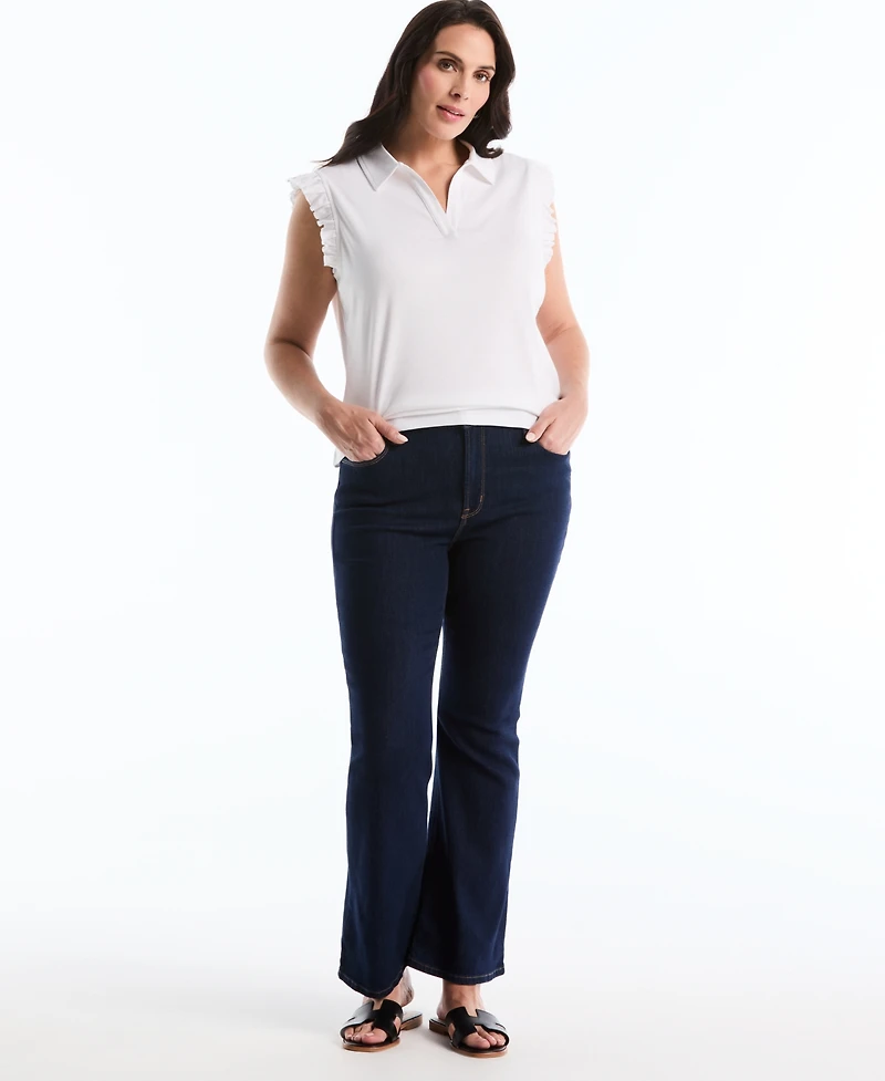 Rafaella Plus Ruffle Sleeveless Collared Polo T-Shirt