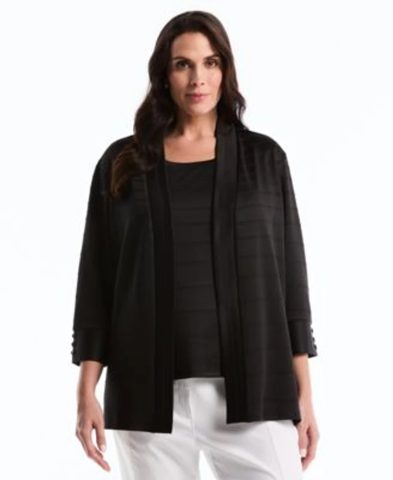 Rafaella Plus Size Ottoman Open Front Knit Cardigan Sweater Sleeveless Crewneck Top