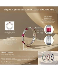 Sterling Silver White Gold Plated with Red Baguette & Round Cubic Zirconia Eternity Band Stacking Ring