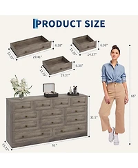 gaomon 12 Drawers Wooden Dressers for Bedroom, Wood Chest of Clothes Storage Organizer Living Room, Hallway, Modern Wide Tv Stand Dresser