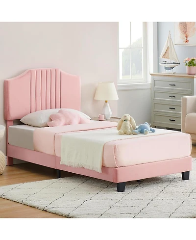 Gaomon Twin Bed Frame Upholstered Platform with Headboard, Strong and Wooden Slats Support