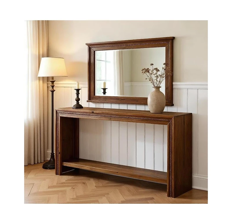 Tribesigns Solid Wood Console Table, Farmhouse Narrow 63" Long Entryway Table with 2-Tier Storage Shelf for Living Room, Hallway, Entryway