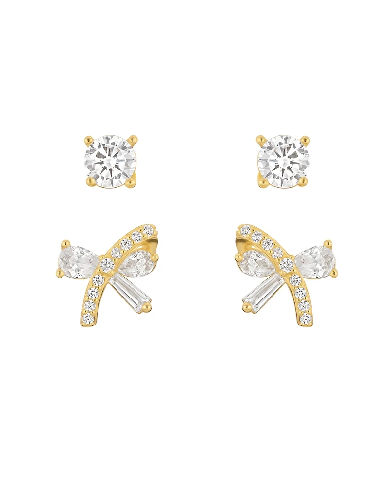 Macy's 2-Pc. Cubic Zirconia Bow 14k Gold Over Sterling Silver Stud Earring Set