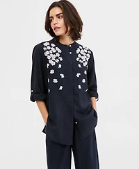 Nautica Women's Puff-Print Button-Front Tunic