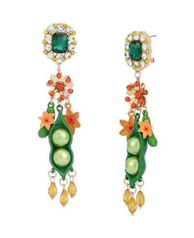 Betsey Johnson Faux Stone Hothouse Bloom Pea Drop Earrings - Multi
