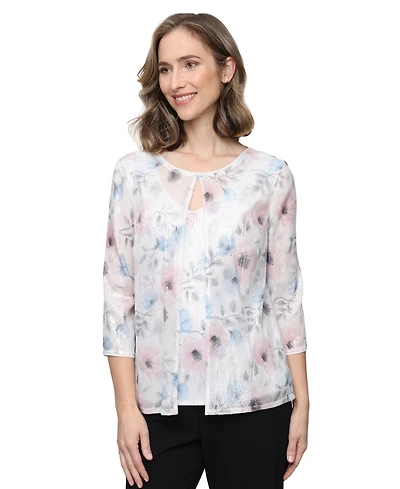 Alex Evenings Women's Sequin Detail Boat Neck Twinset Top