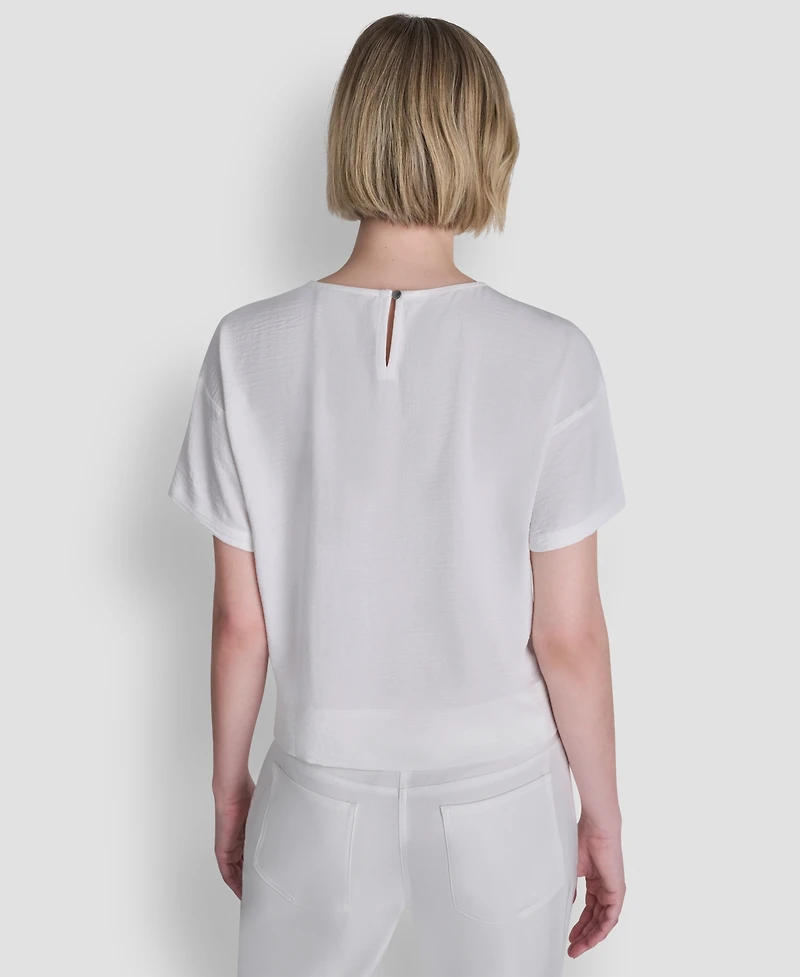 Dkny Women's Textured Woven Short-Sleeve Crew Neck Top