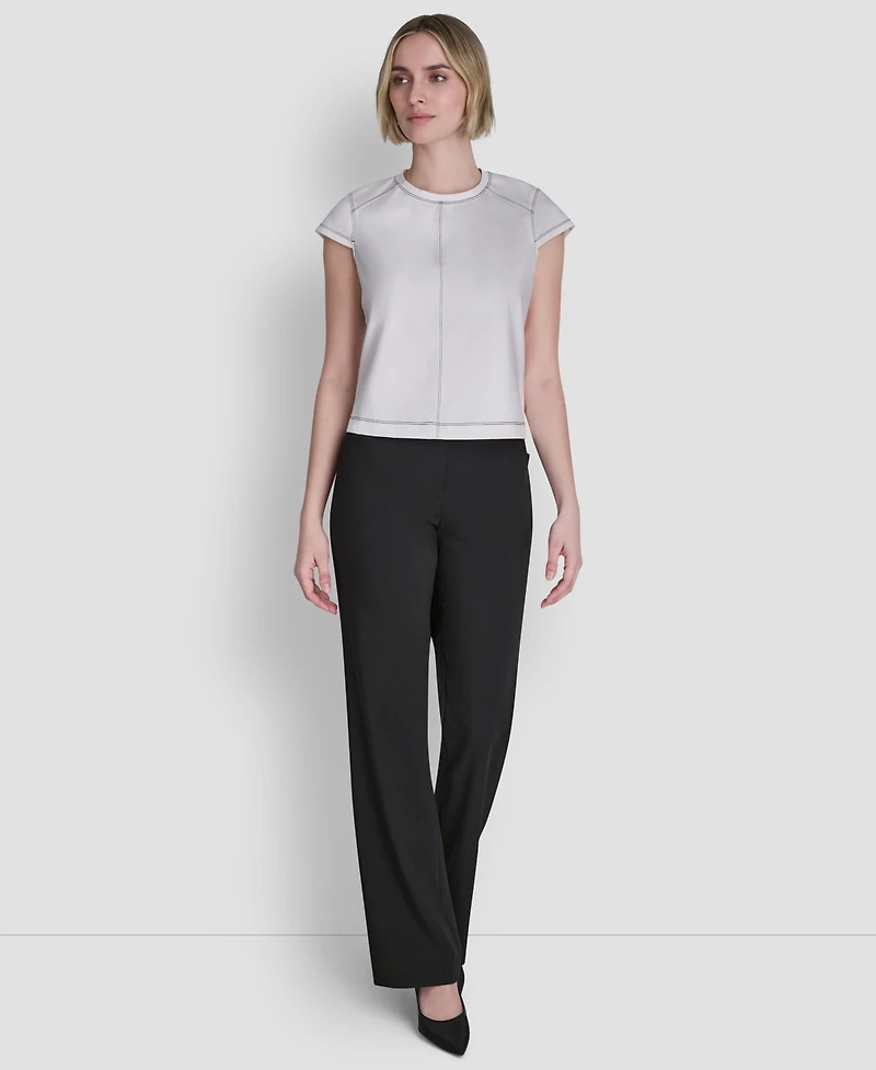 Dkny Women's City Ponte Knit Cap-Sleeve Crew Neck Top