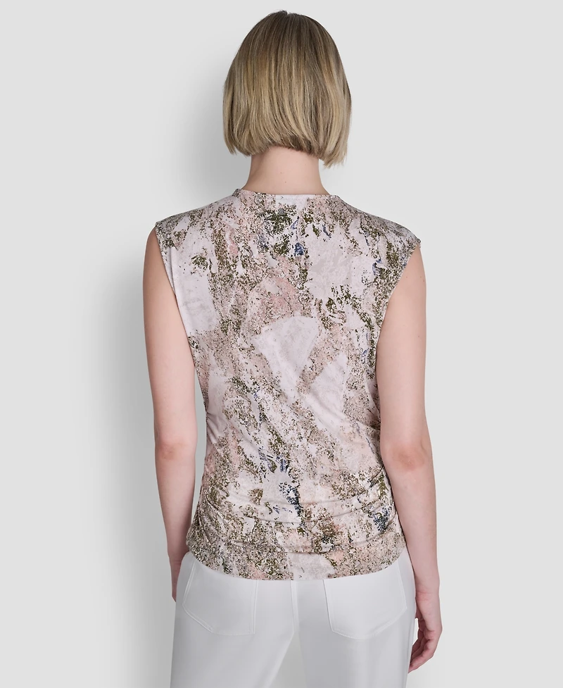 Dkny Women's Sleeveless Printed Asymmetrical Neck Knit Top